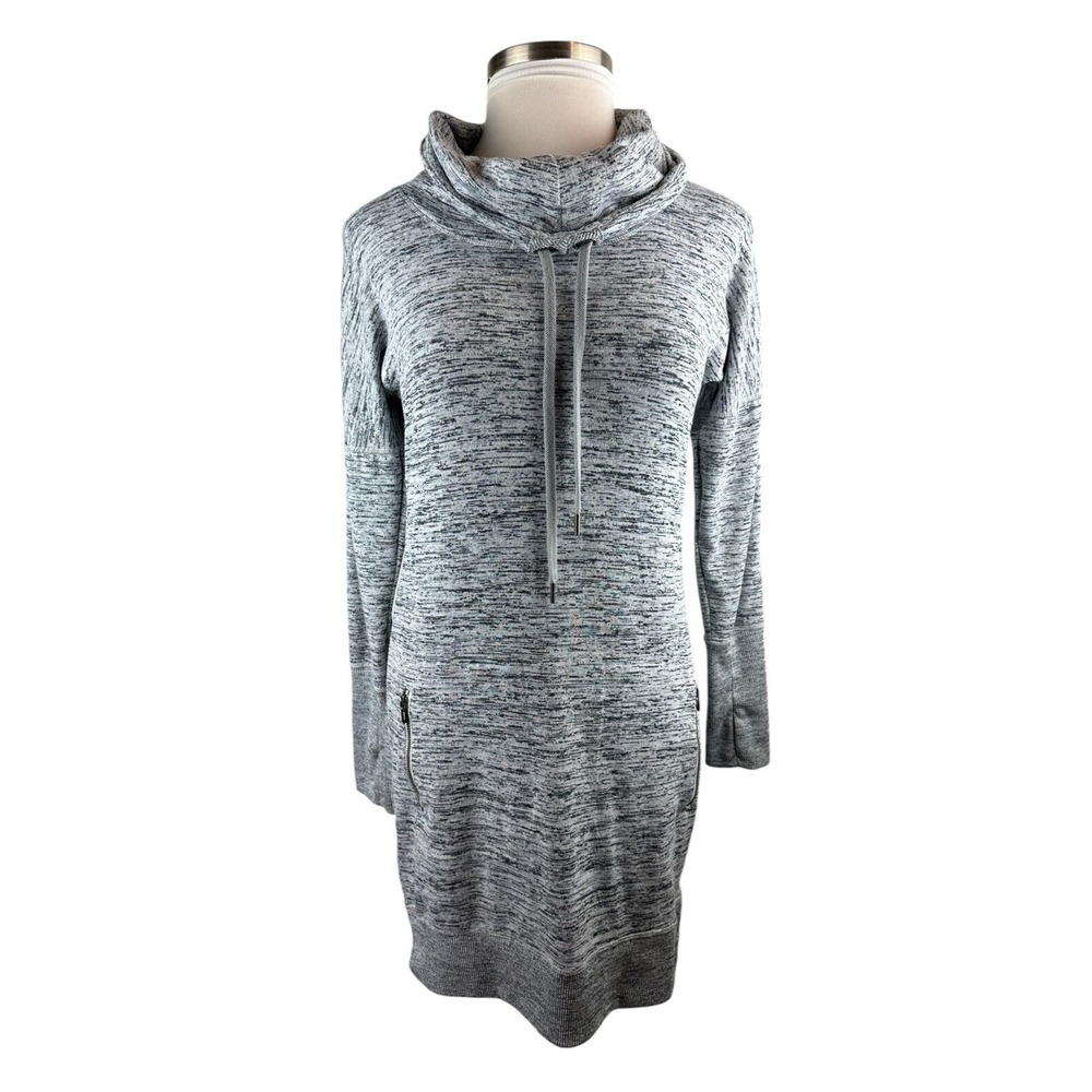 Athleta Sport It Sweater Dress Drawstring Cowl Neck Pockets Gray ST Small Tall - Picture 2 of 13
